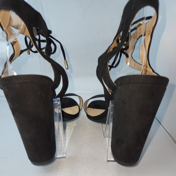 Charlotte Russe, block heels, slingback black, velvet, strappy, lace up, size 11 - Picture 4 of 15